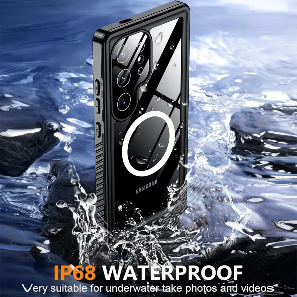 S25 Ultra WaterProof Lifeproof Shockproof dustproof Black & Clear case -IP68 WaterProof