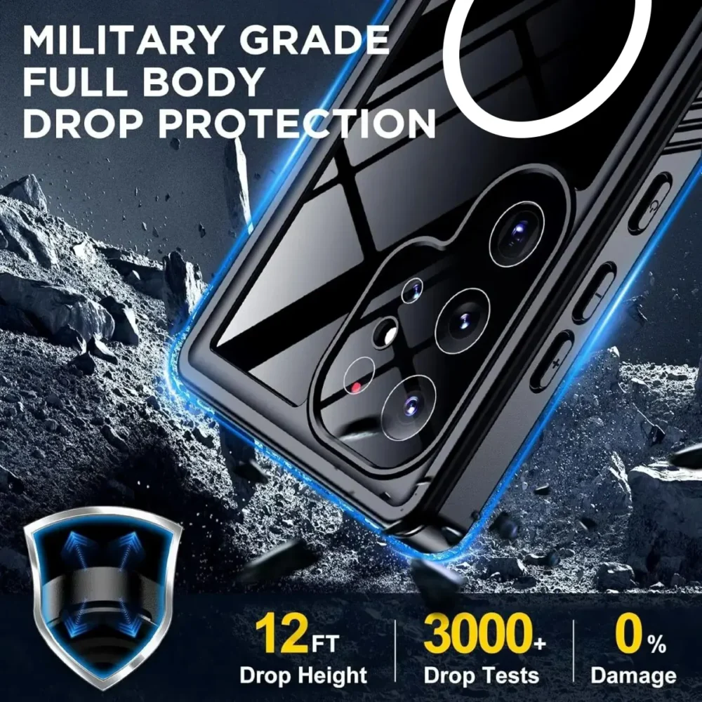 S25 Ultra WaterProof Lifeproof dustproof Black & Clear case - Fullbody Protection