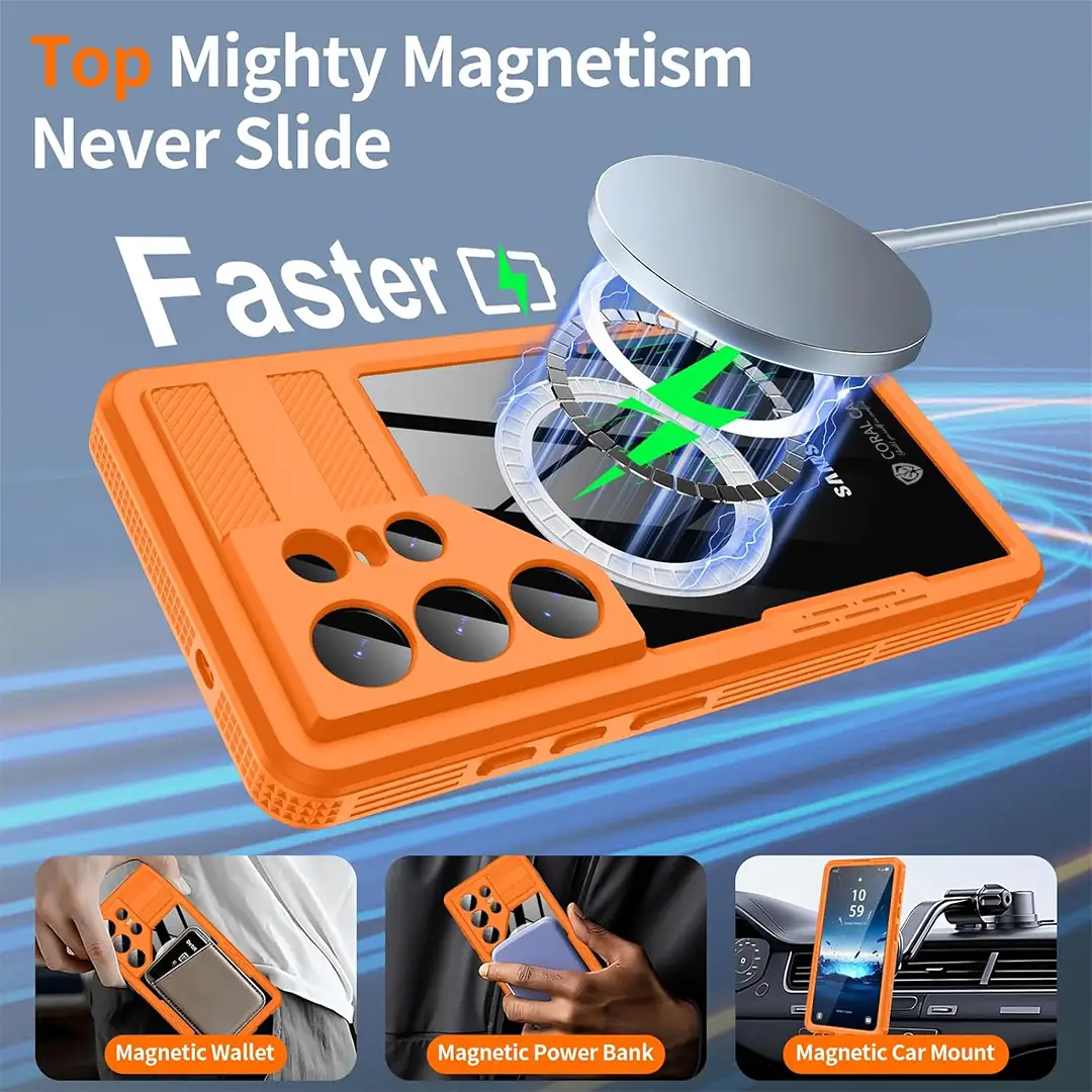 Galaxy S26 Ultra Waterproof Cases magsafe competible Orange